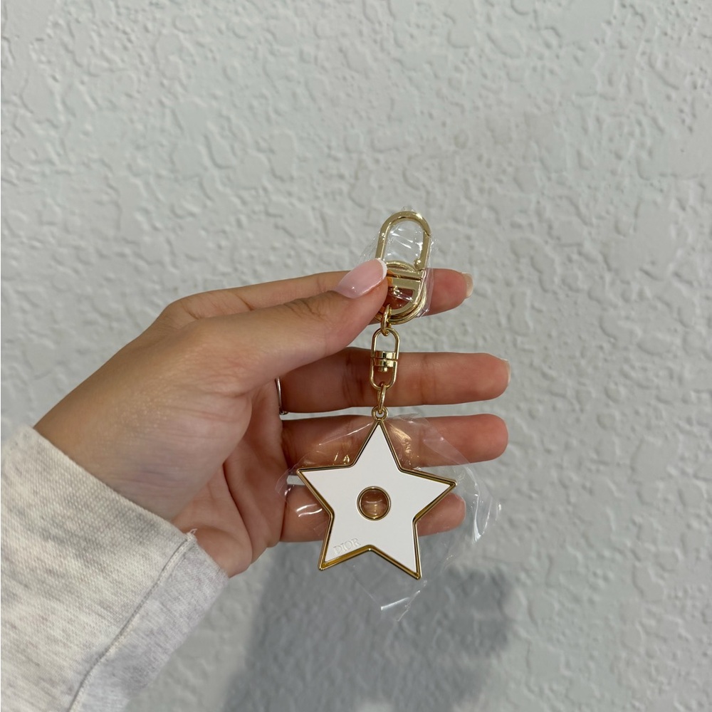 Dior White Star Keychain with Gold Hardware